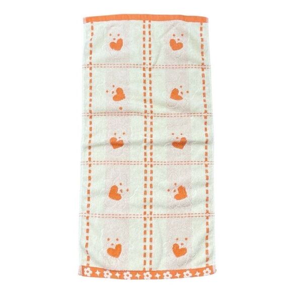 Vintage Jinlan Orange Teddy Bear Cotton Hand Towel 27 x 13 Hearts Flowers Kawaii - Picture 1 of 10